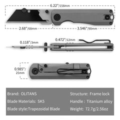 Ti NOVA T078 Utility Knife (2.68"+SK5 Blade+Titanium)Blade x10