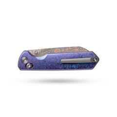 Imperial Penguin M060(3.35''+Damascus Steel & Copper+Crystallized Titanium)-Axis lock-thumb stud