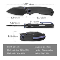 Mini Ti-Mastiff T074( 2.36'' + Bohler M390 + Step milled+Titanium )Folding Knife