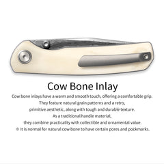 Gecko M070-DS Folding Knife(3.07''+Damascus+Cow bone)-Liner Lock-thumb stud-OLITANS