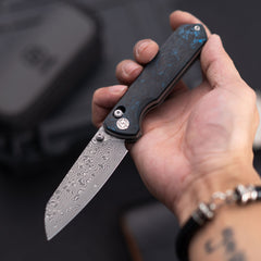 Imperial Penguin M060(3.35''+Damascus+Carbon fibre)-Axis lock-thumb stud