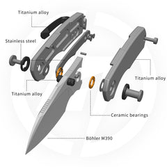 Mini Ti-Mastiff T074( 2.36'' + Bohler M390 + Step milled+Titanium )Folding Knife