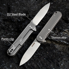 Rocket T025 Pocket Knife(2.76''+D2 Blade+Titanium)Frame Lock-Flipper