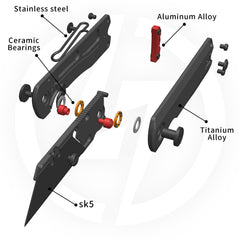 Ti NOVA T078 Utility Knife (2.68"+SK5 Blade+Titanium)Blade x10