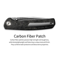 Gecko M070-DS Folding Knife(3.07''+Damascus+Carbon fibre)-Liner Lock-thumb stud-OLITANS
