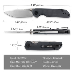Lemon Shark G071(3.27"+10Cr15Mov+Acylic)-Olitans