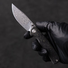 Gecko M070-DS Folding Knife(3.07''+Damascus+Carbon fibre)-Liner Lock-thumb stud-OLITANS