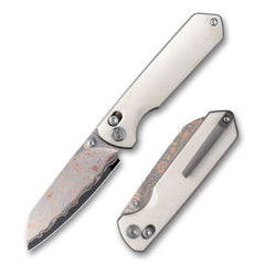 Imperial Penguin M060(3.35''+Damascus Steel & Copper+Cow bone)-Axis lock-thumb stud