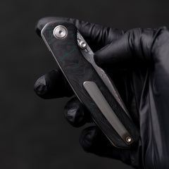 Gecko M070-DS Folding Knife(3.07''+Damascus+Carbon fibre)-Liner Lock-thumb stud-OLITANS
