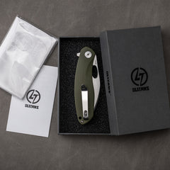 G064 satin blade in gift box – Army Green handle
