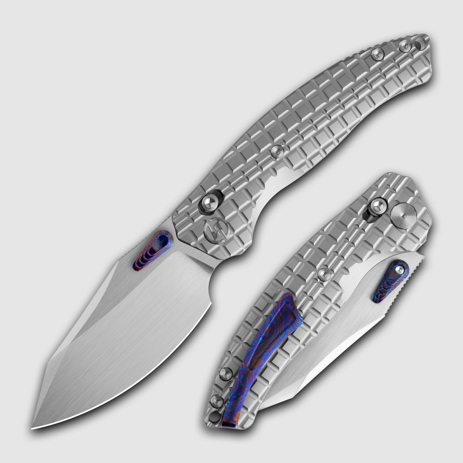 T052-Folding Knife 3.54'' Bohler M390 Blade + Titanium Handle - Crossbar Lock - Thumb Stud