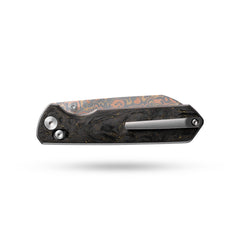 Imperial Penguin M060(3.35''+Damascus Steel & Copper+Carbon fibre)-Axis lock-thumb stud