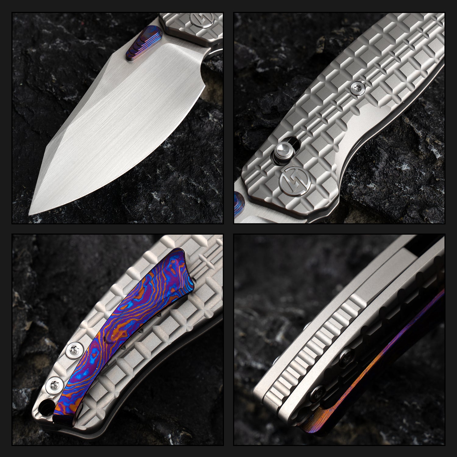 T052-Folding Knife 3.54'' Bohler M390 Blade + Titanium Handle - Crossbar Lock - Thumb Stud
