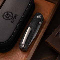 Gecko M070-DS Folding Knife(3.07''+Damascus+Carbon fibre)-Liner Lock-thumb stud-OLITANS