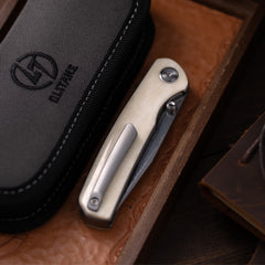 Gecko M070-DS Folding Knife(3.07''+Damascus+Cow bone)-Liner Lock-thumb stud-OLITANS