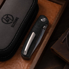 Gecko M070-DS Folding Knife(3.07''+Damascus+Carbon fibre)-Liner Lock-thumb stud-OLITANS
