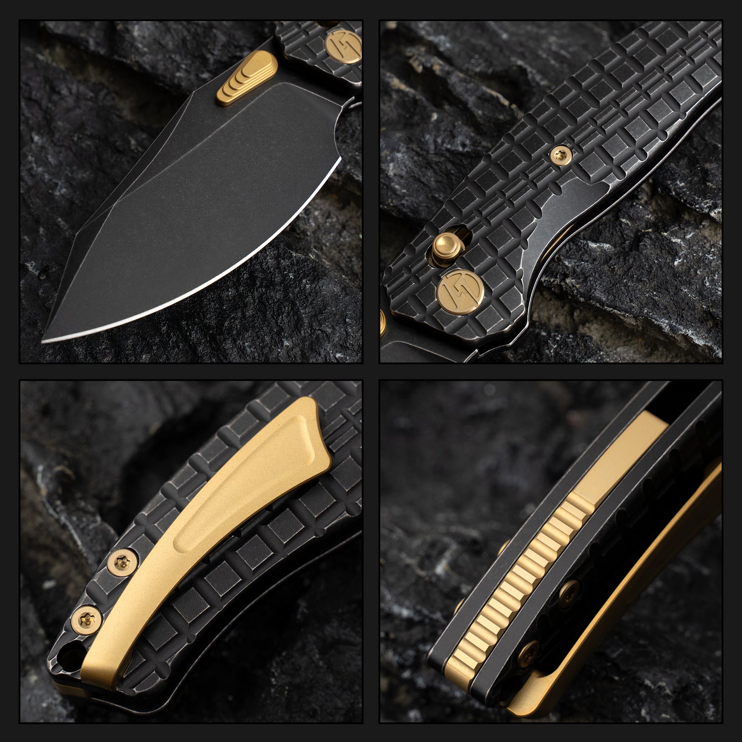 T052-Folding Knife 3.54'' Bohler M390 Blade + Titanium Handle - Crossbar Lock - Thumb Stud