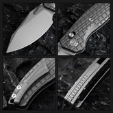 T052-Folding Knife 3.54'' Bohler M390 Blade + Titanium Handle - Crossbar Lock - Thumb Stud