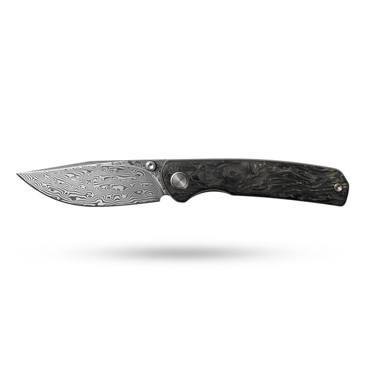 Gecko M070-DS Folding Knife(3.07''+Damascus+Carbon fibre)-Liner Lock-thumb stud-OLITANS