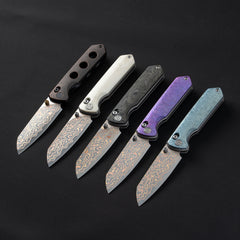 Imperial Penguin M060(3.35''+Damascus Steel & Copper+Crystallized Titanium)-Axis lock-thumb stud