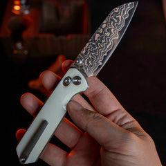 Imperial Penguin M060(3.35''+Damascus Steel & Copper+Crystallized Titanium)-Axis lock-thumb stud