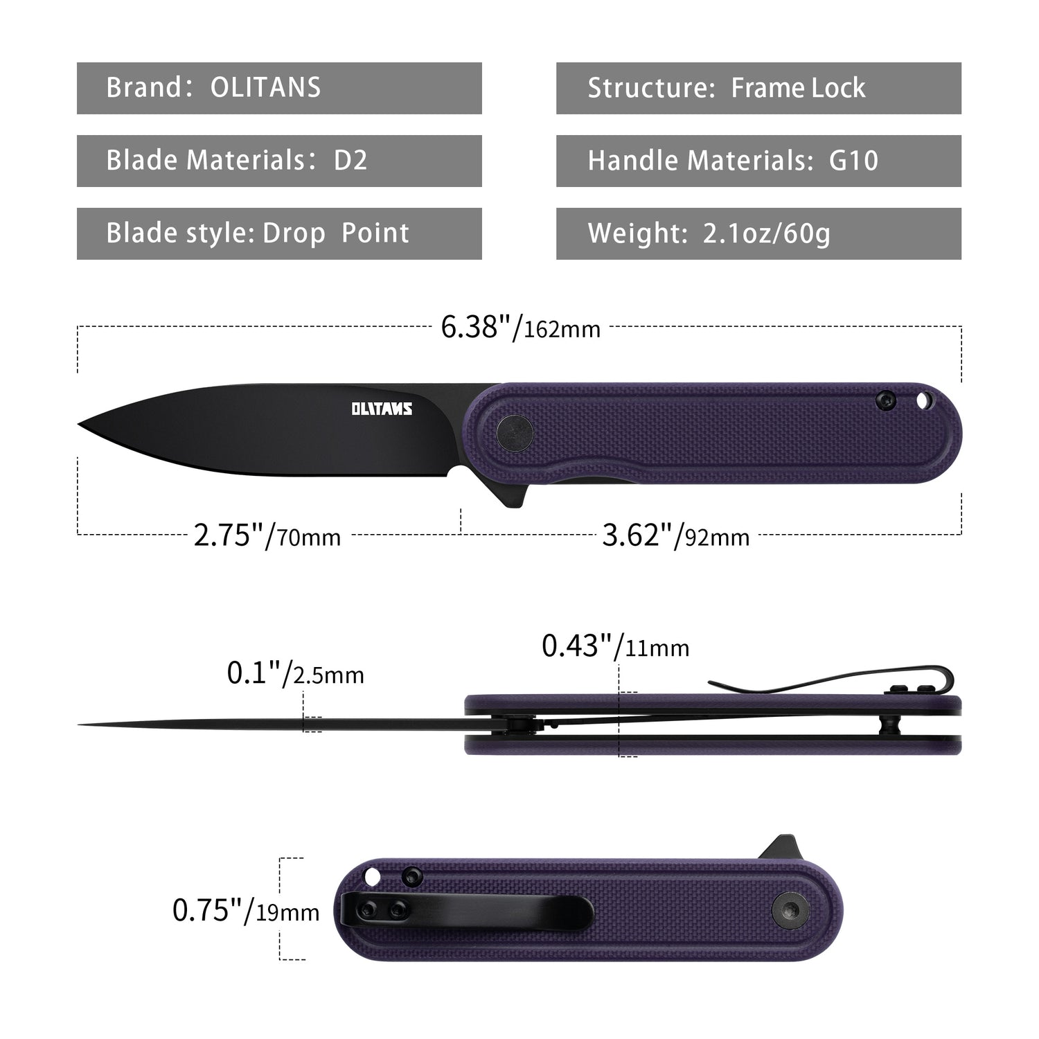 Rocket Pocket Knife (2.75''+D2+G10)-Liner Lock-Flipper-G040