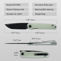 Stealth G047 3'' 14C28N Blade Pocket Knife, G10 Handle, Liner Lock, Front Flipper