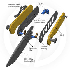 Lemon Shark G071(3.27"+10Cr15Mov+G10 Handle+Ti-coated)-Liner Lock-Front Flipper-Olitans