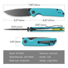 Lemon Shark G071(3.27"+10Cr15Mov+G10 Handle+Ti-coated)-Liner Lock-Front Flipper-Olitans