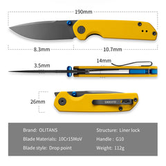 Lemon Shark G071(3.27"+10C15N+G10 Handle+Ti-coated)-Liner Lock-Front Flipper-Olitans