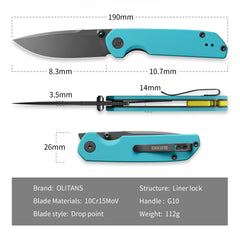 Lemon Shark G071(3.27"+10C15N+G10 Handle+Ti-coated)-Liner Lock-Front Flipper-Olitans