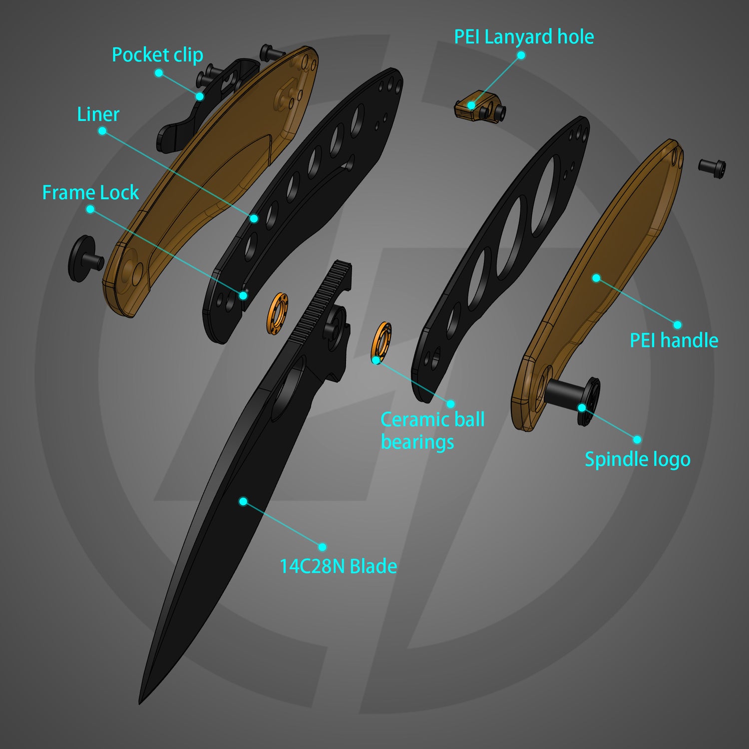 3D angle view – G064 with translucent PEI and black blade