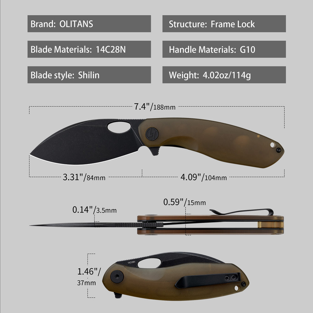 Knife measurements – PEI handle and black blade
