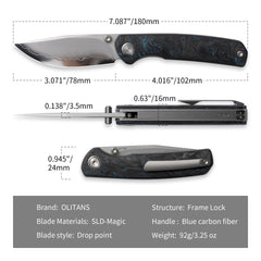 Gecko M070-SLD Folding Knife(3.07''+SLD Magic+Carbon fibre)-Liner Lock-thumb stud-OLITANS