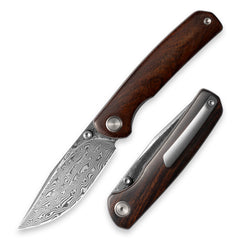 Gecko M070-DS Folding Knife(3.07''+Damascus+Wood)-Liner Lock-thumb stud-OLITANS