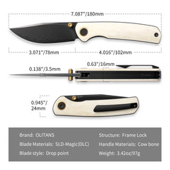 Gecko M070-SLD Folding Knife(3.07"+SLD Magic+Cow bone)-Liner Lock-thumb stud-OLITANS