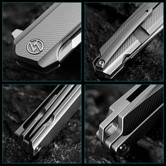 T041 Pocket Knife 2.6'' M390 Blade + Titainium Handle - Frame Lock - Flipper