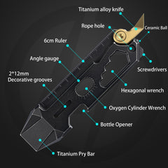 T042 Cyber Bison EDC Pry Bar Titanium Alloy Multitool(Black Coating Stonewash)