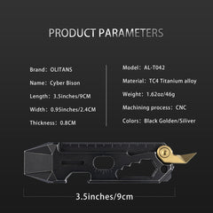 T042 Cyber Bison EDC Pry Bar Titanium Alloy Multitool(Black Coating Stonewash)