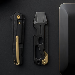 T042 Cyber Bison EDC Pry Bar Titanium Alloy Multitool(Black Coating Stonewash)