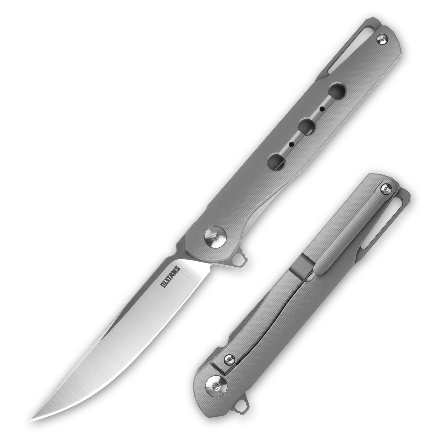 T051 Pocket Knife 3.35'' AUS-8 Blade + Titainium Handle - Frame Lock - Flipper