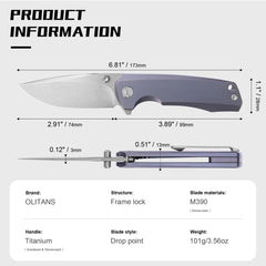 Ti-Bomber 2.0 T065 Folding Knife –(2.95"+Bohler M390 +Titanium)-OLITANS