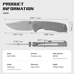Ti-Bomber 2.0 T068 - Clip Point(2.95"+Bohler M390 +Titanium)