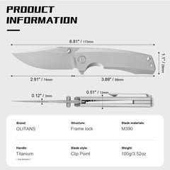 Ti-Bomber 2.0 T068 - Clip Point(2.95"+Bohler M390 +Titanium)
