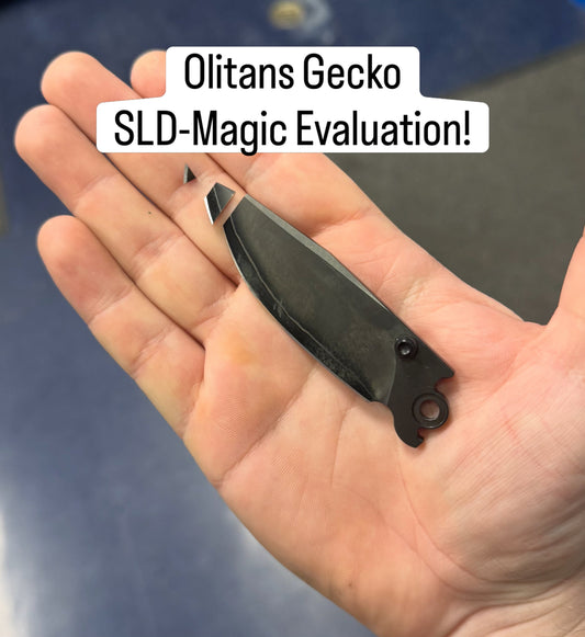 OLITANS Gecko SLD-Magic blade prepared for independent destructive hardness and microstructure testing
