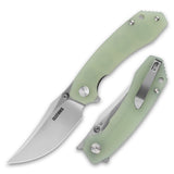 Crescent G059 folding knife in Nature Green with satin D2 blade – closed view