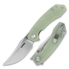 Crescent G059 folding knife in Nature Green with satin D2 blade – closed view