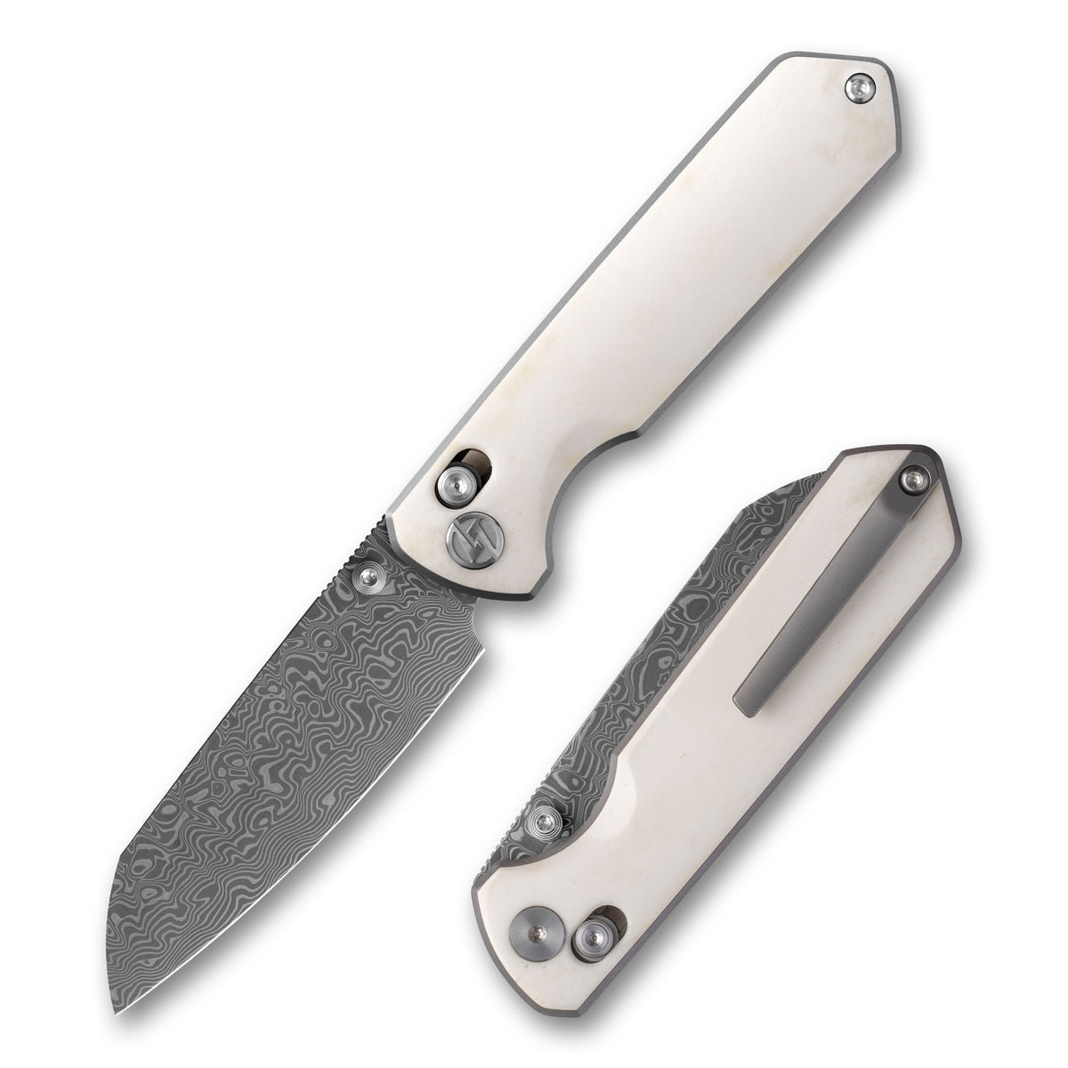 Imperial Penguin M060(3.35''+Damascus+Cow bone)-Axis lock-thumb stud