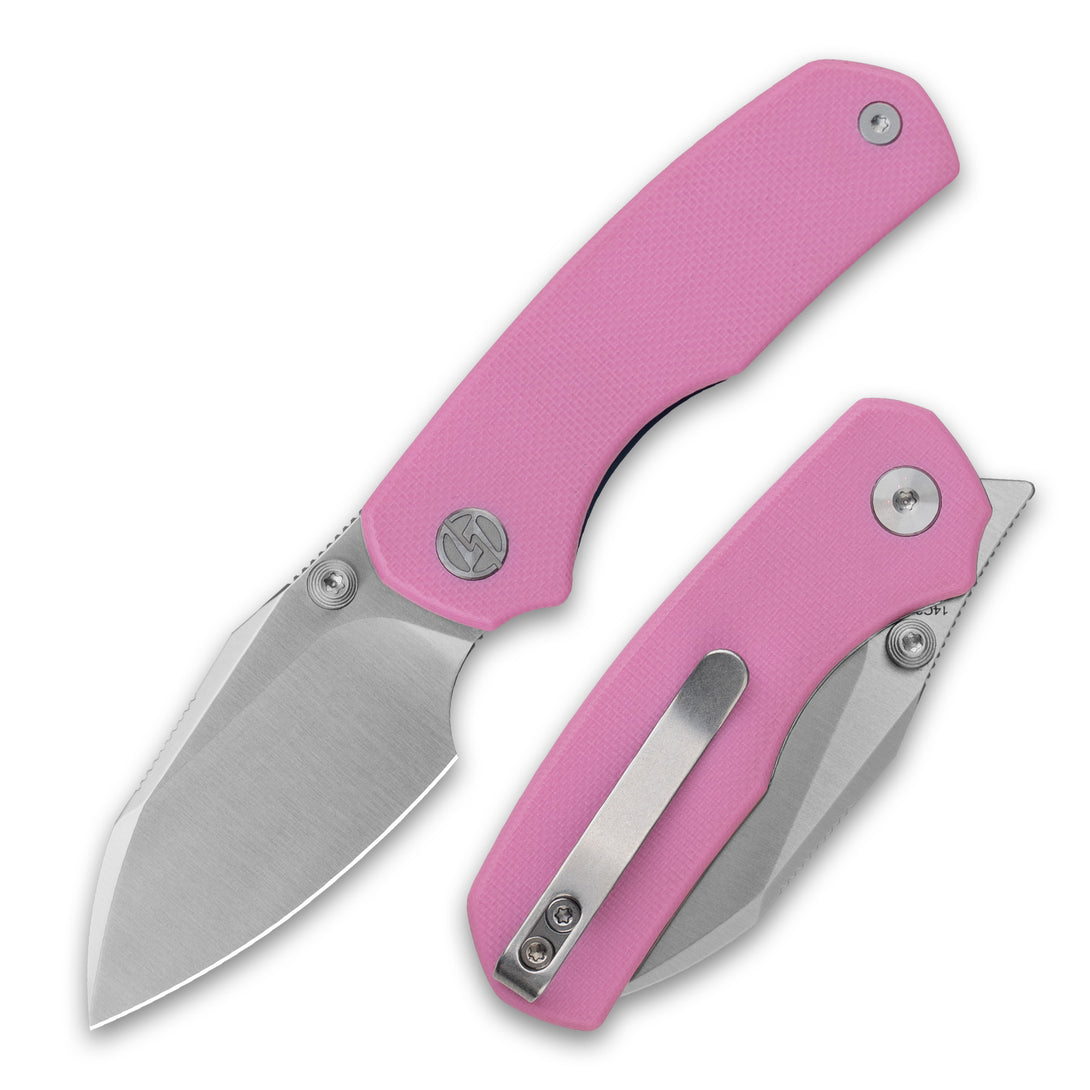 OLITANS G057 Mini Pocket Knife, 2.36'' 14C28N Steel Blade G10 handle（Pink+Satin）