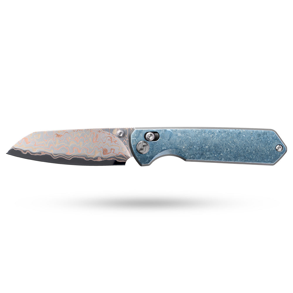 Imperial Penguin M060(3.35''+Damascus Steel & Copper+Crystallized Titanium)-Axis lock-thumb stud